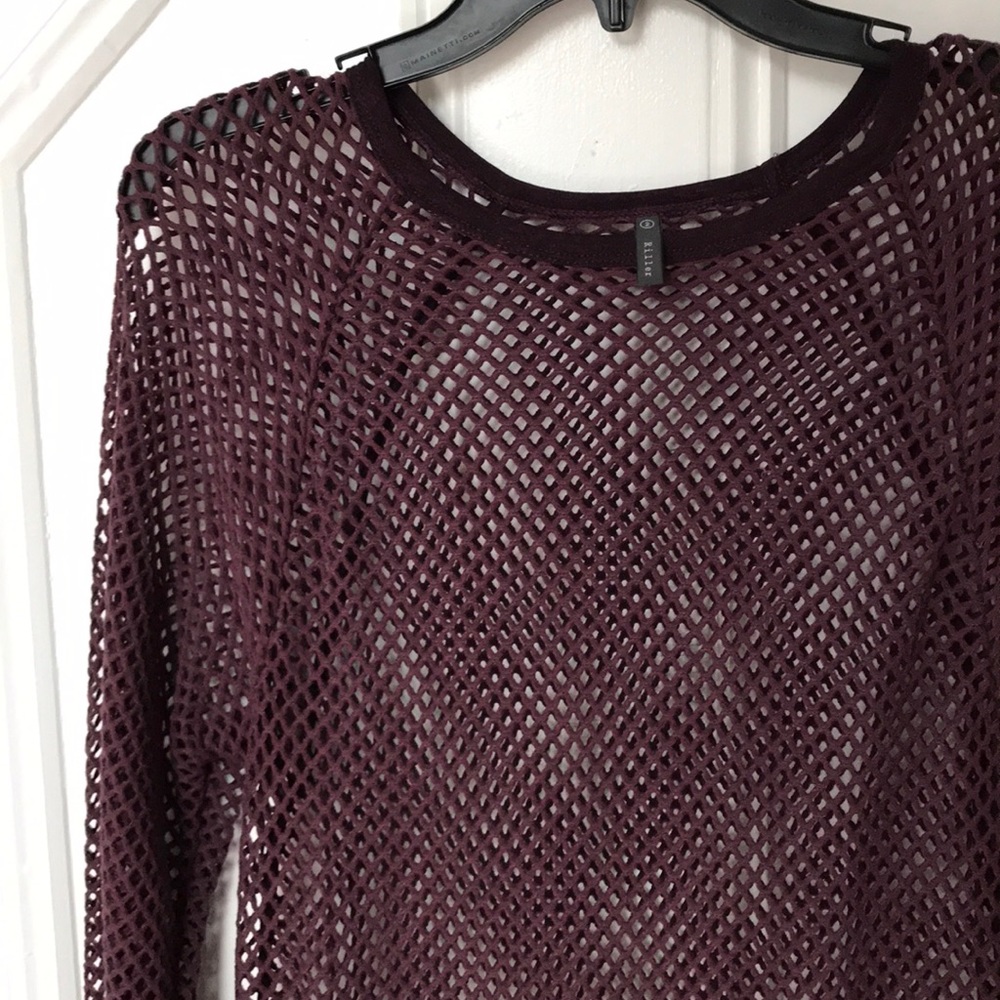 Riller designer fishnet blouson high low dress